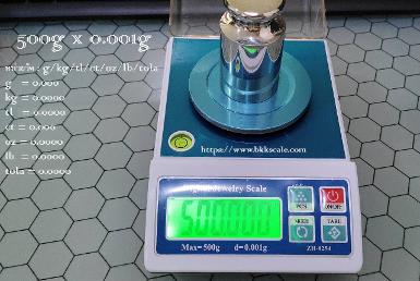 เครื่องชั่ง 500g x 0.001g เช็ค + Calibrate ด้วยตุ้ม Class F2 ใช้ถ่าน AA